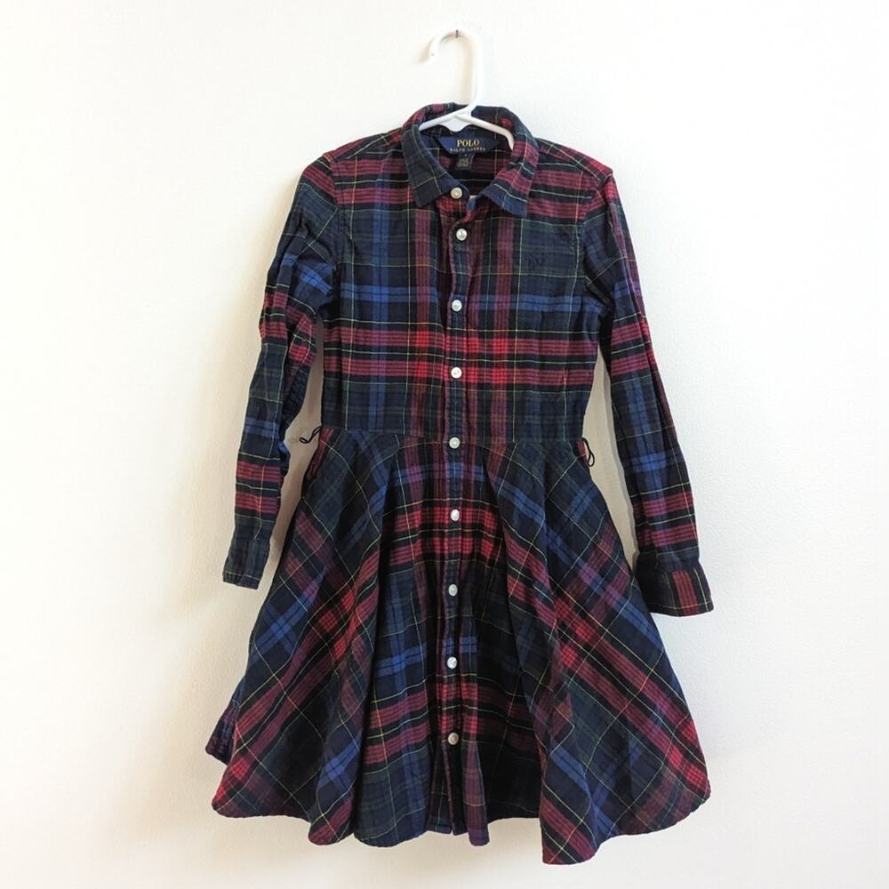 Polo Ralph Lauren Button Down Dress Girls Sz 6 Plaid Preppy